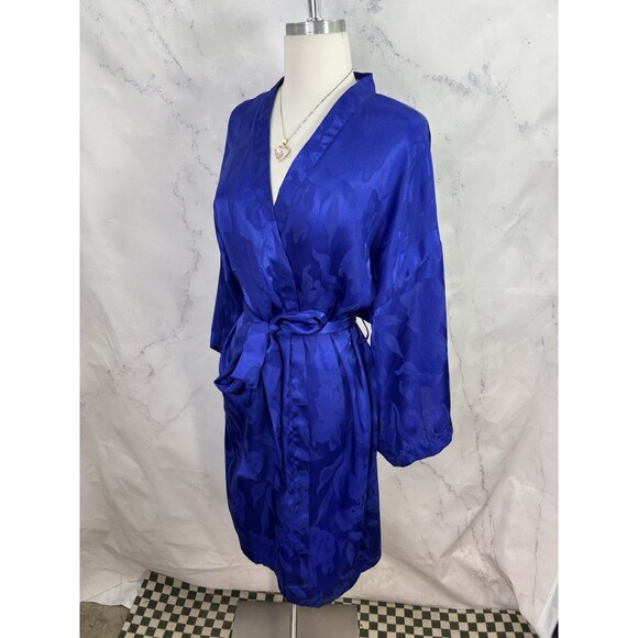 Vtg 80s Victoria's Secret Gold Label Kimono Robe Floral Blue One Size Romantic - Picture 13 of 16